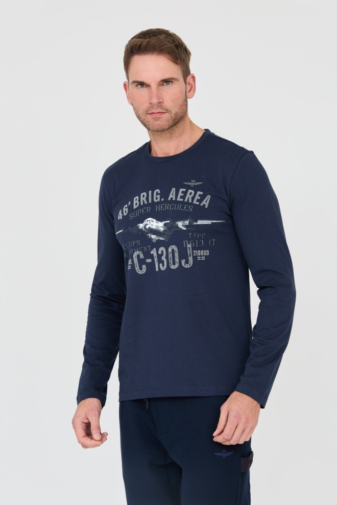 AERONAUTICA MILITARE Bărbați albastru marin bumbac longsleeve 46th Air Brigade