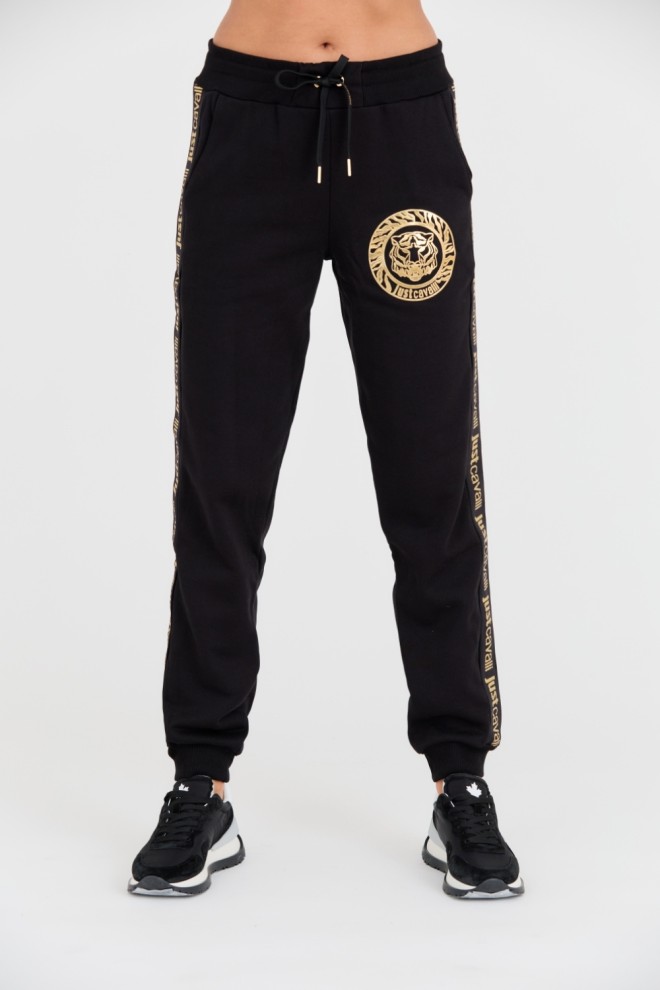 JUST CAVALLI Black T-round Gold sweatpants