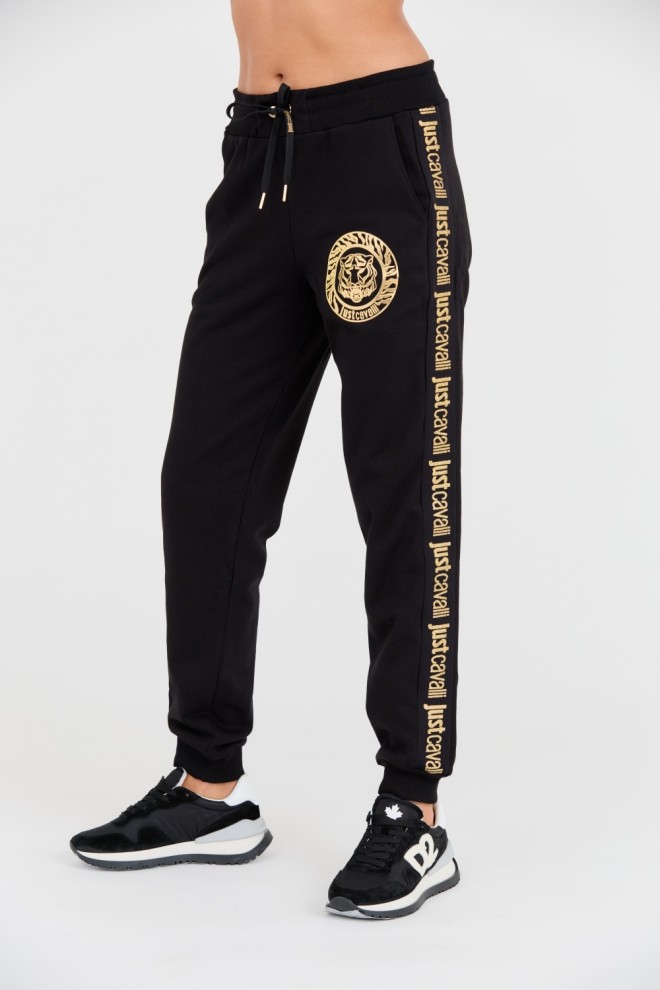 JUST CAVALLI Black T-round Gold sweatpants