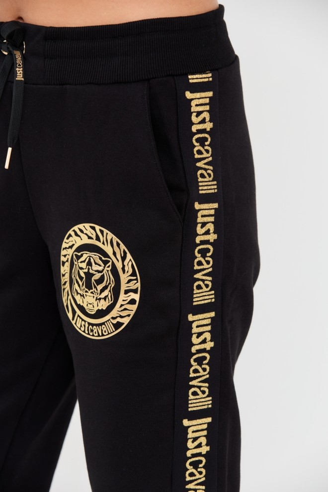 JUST CAVALLI Black T-round Gold sweatpants