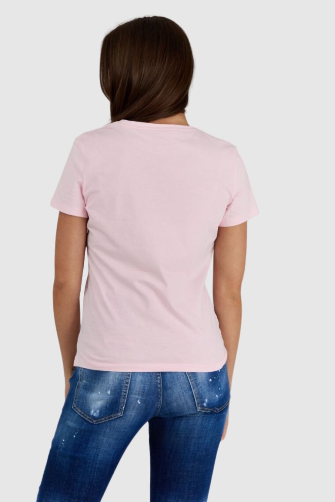 GUESS Tricou roz pentru femei cu logo triunghiular