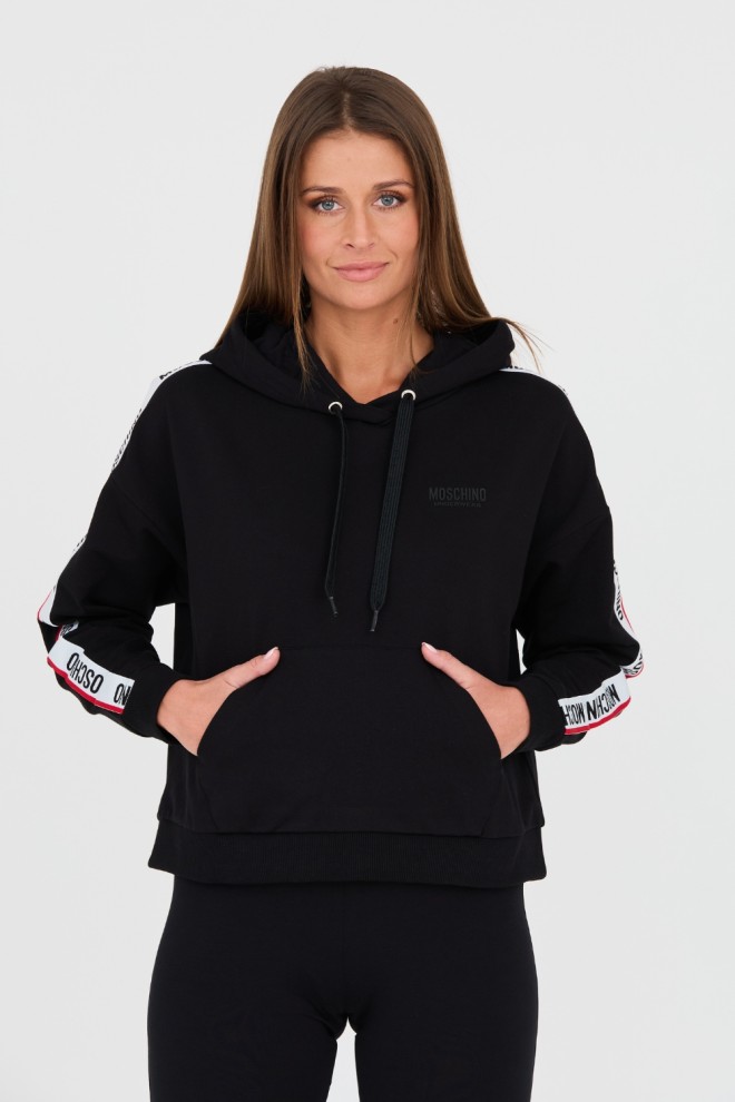 MOSCHINO Black hooded sweatshirt with piping