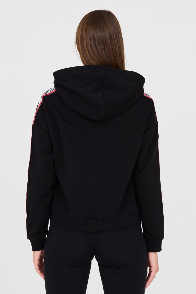 MOSCHINO Black hooded sweatshirt with piping