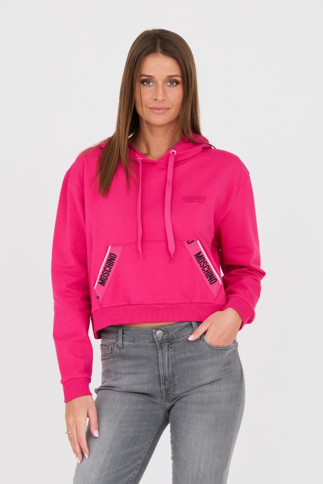 MOSCHINO Pink hooded sweatshirt with stripes