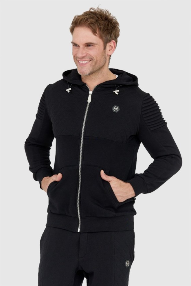 PHILIPP PLEIN Black quilted men's tracksuit.