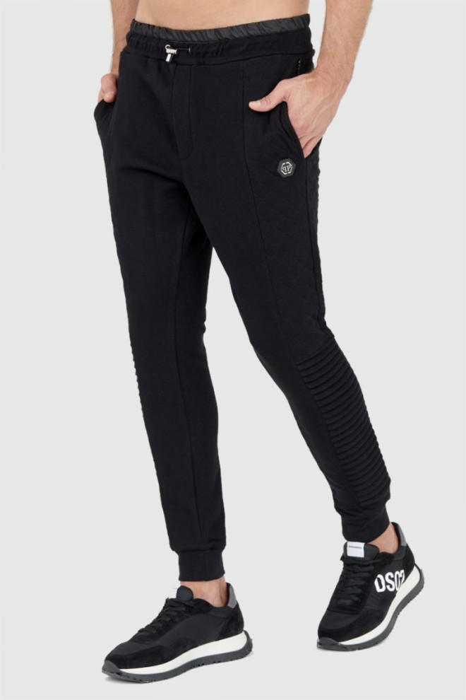 PHILIPP PLEIN Black quilted men's tracksuit.