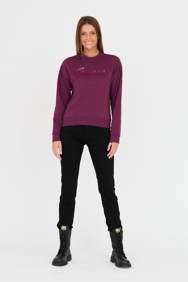 GUESS Maroon sweatshirt with zircons