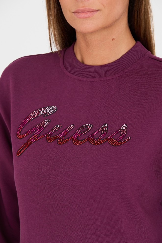 Hanorac pentru femei GUESS Maroon cu zirconiu