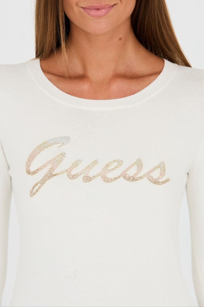 GUESS Beżowy sweter z cyrkoniami