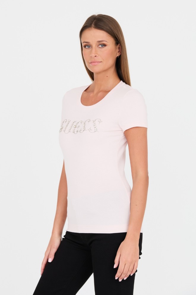 GUESS Różowy t-shirt Stones Logo Tee