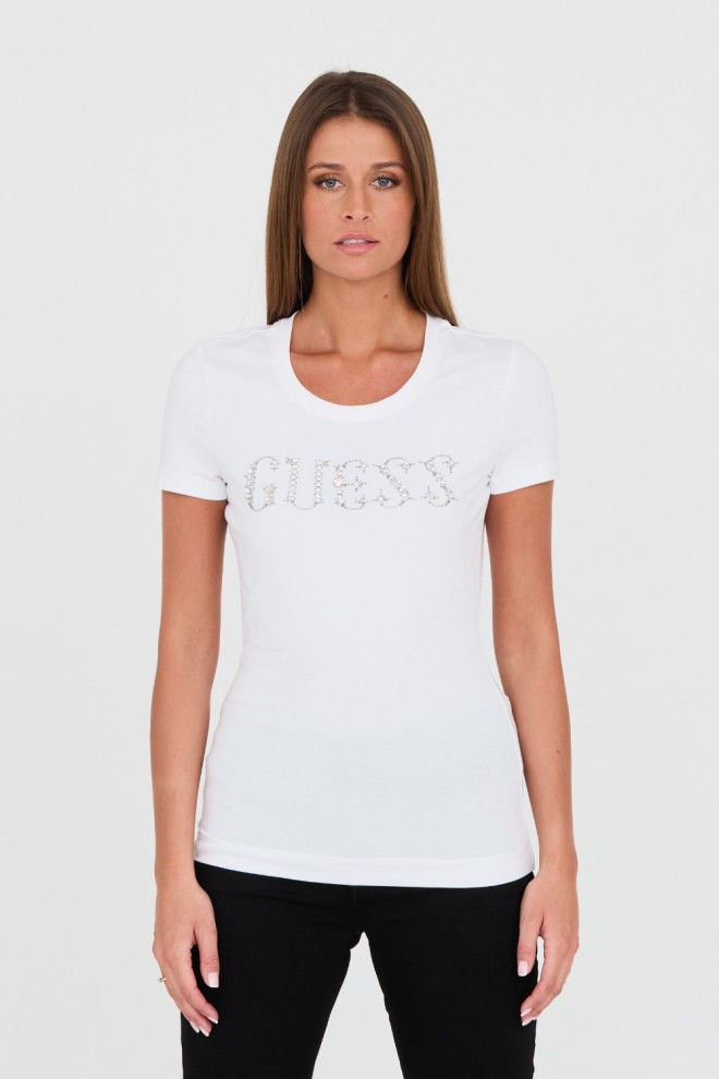 GUESS Biały t-shirt Stones Logo Tee