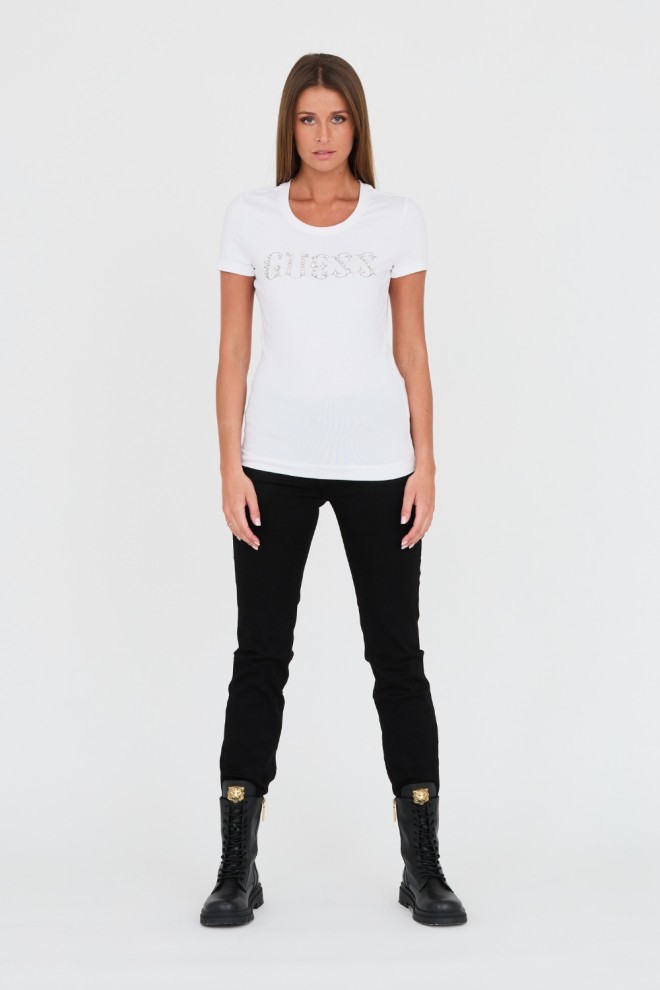 GUESS White bumbac pentru femei Stones Logo Tee