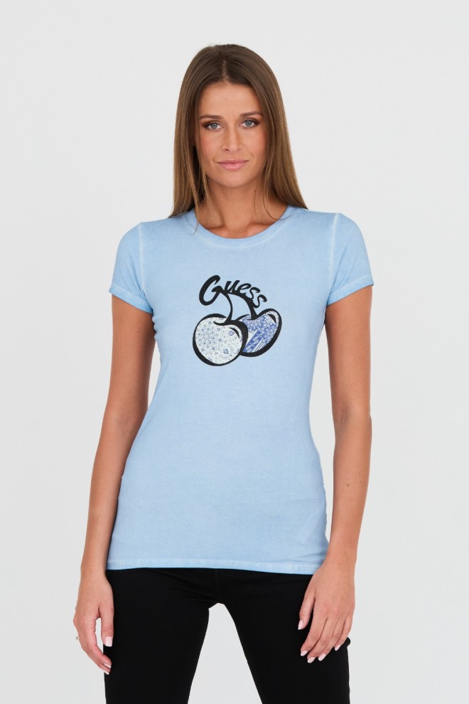 GUESS Blue t-shirt with print and zircons