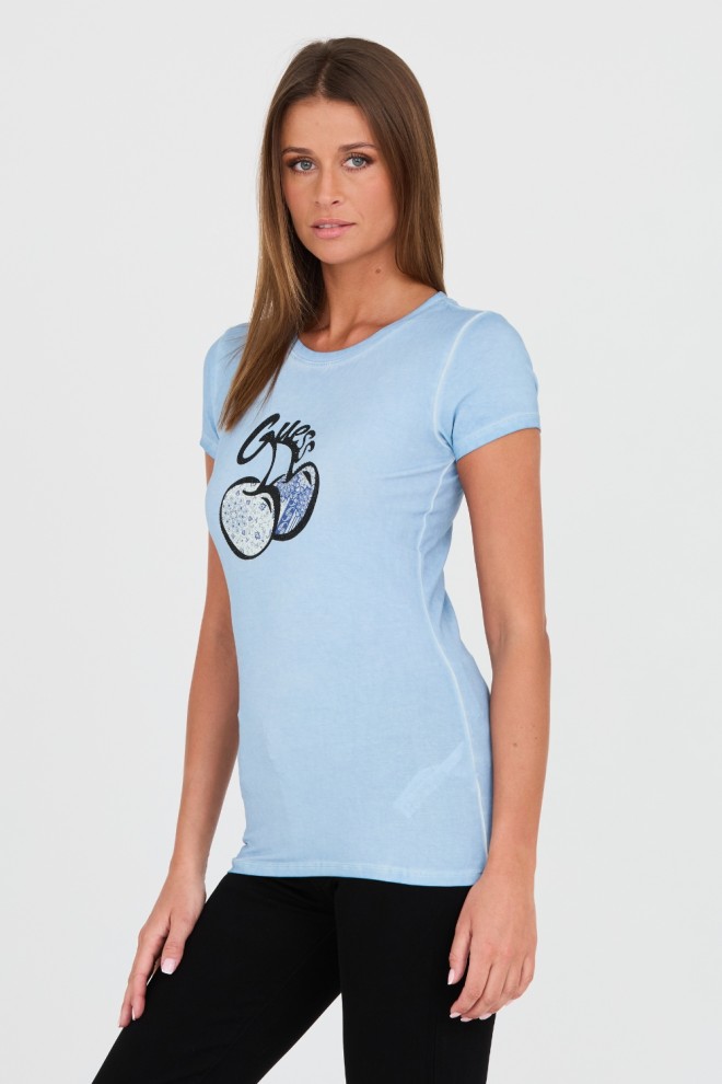 GUESS Blue t-shirt with print and zircons