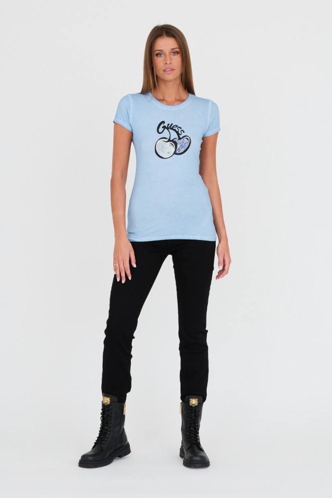 GUESS Blue t-shirt with print and zircons