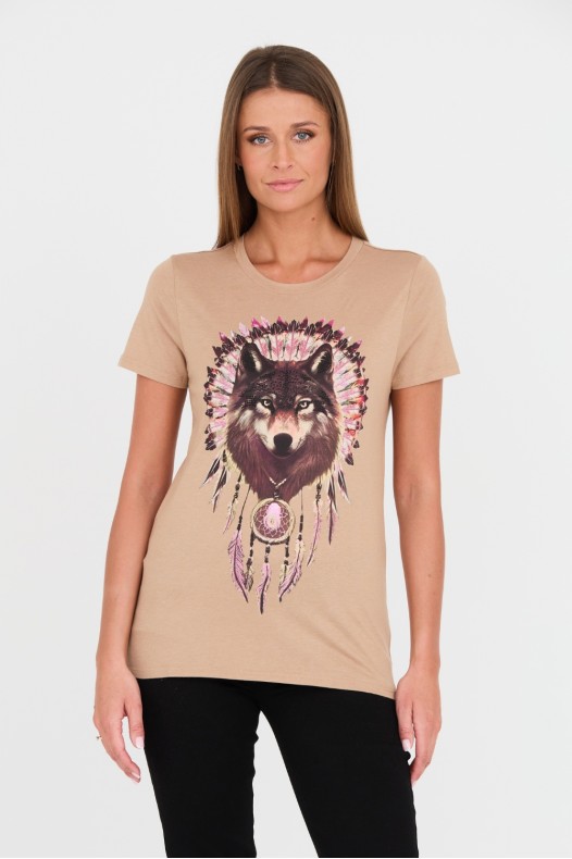 GUESS Brown t-shirt with wolf