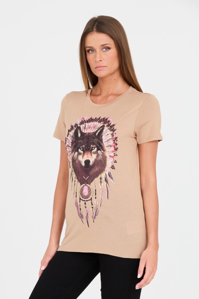 GUESS Brown t-shirt with wolf