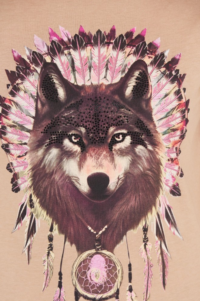 Tricoul din bumbac pentru femei GUESS Brown cu lup