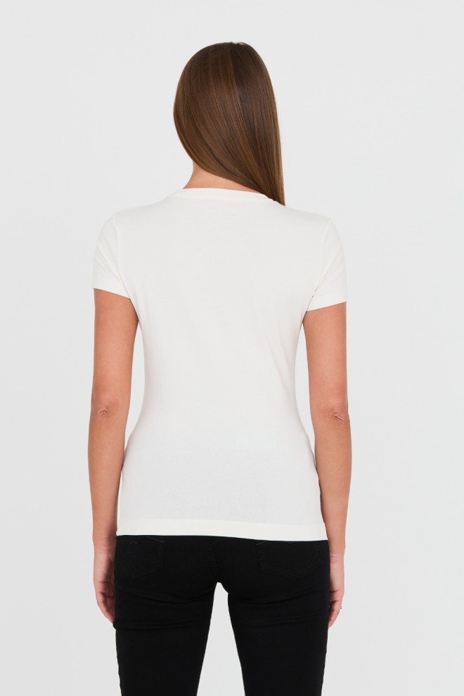 GUESS Tricou alb din bumbac cu logo pentru femei