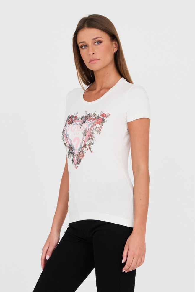 GUESS Tricou alb din bumbac cu logo pentru femei