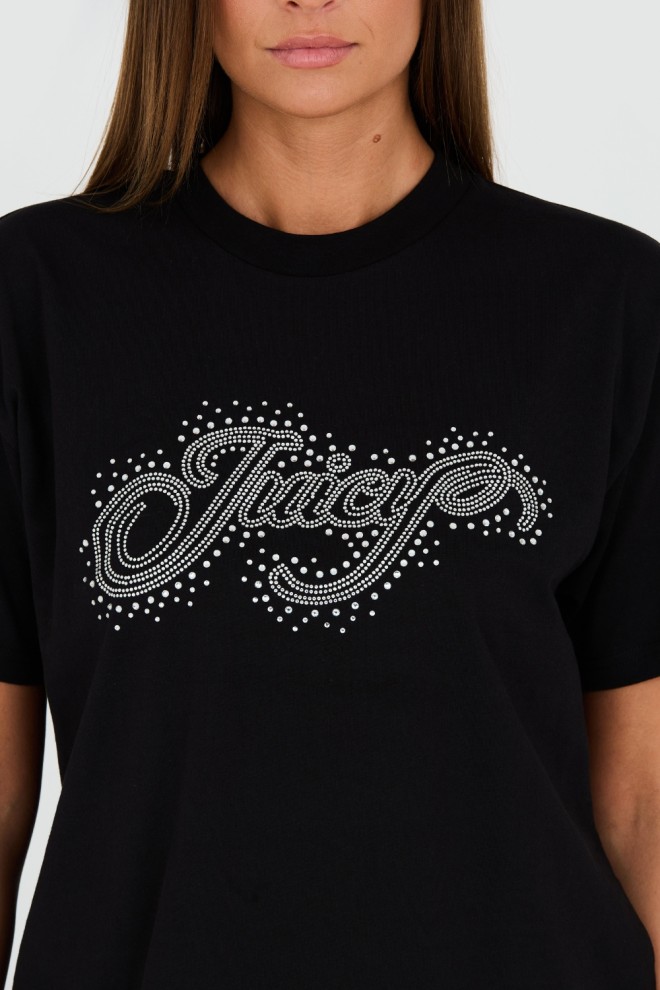 JUICY COUTURE Tricou negru pentru femei Boyfriend Scatter Diamante