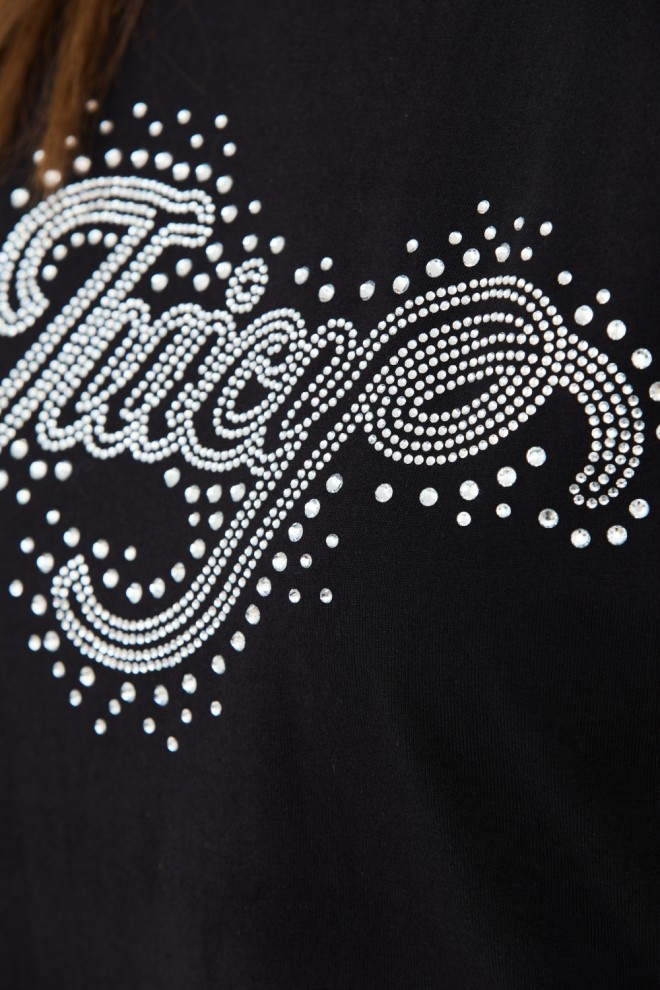 JUICY COUTURE Tricou negru pentru femei Boyfriend Scatter Diamante