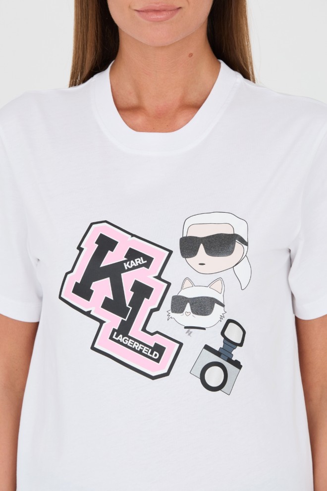 KARL LAGERFELD Tricou Ikonik Varsity alb pentru femei