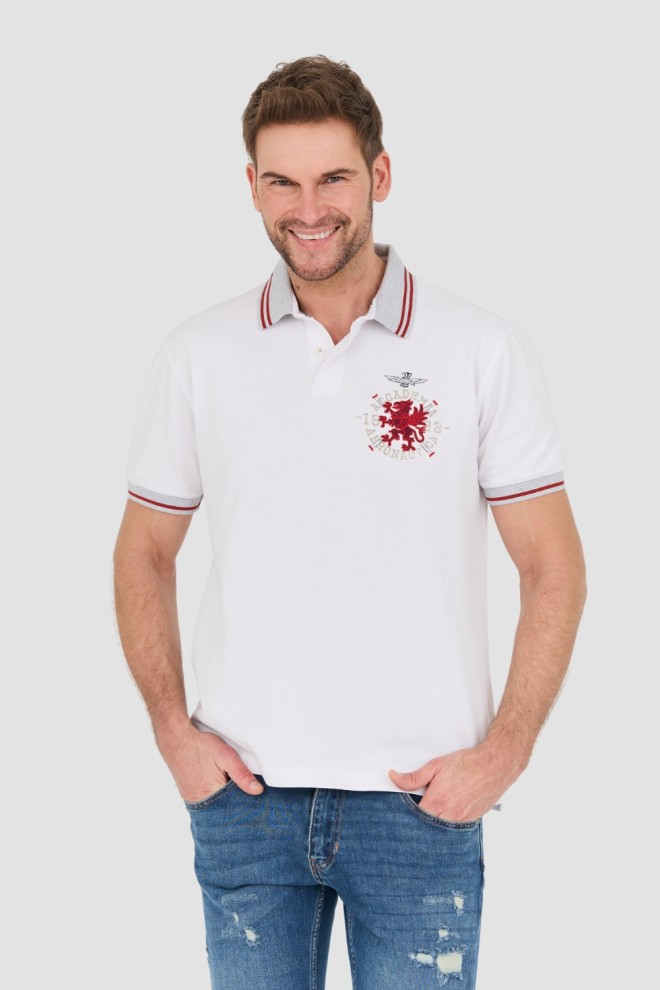 AERONAUTICA MILITARE Tricou polo alb pentru bărbați M.C..