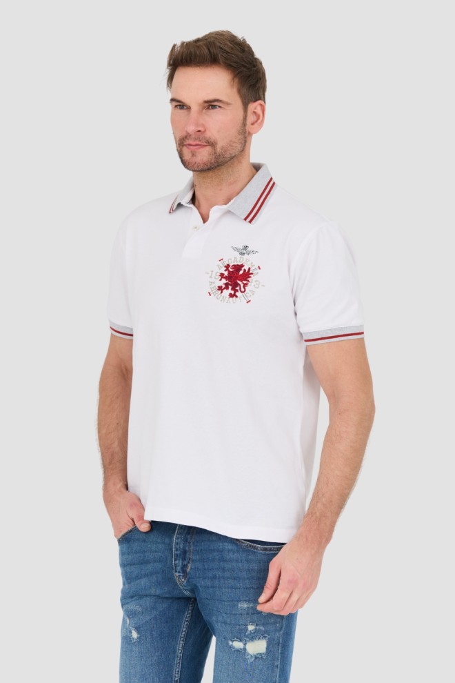 AERONAUTICA MILITARE Tricou polo alb pentru bărbați M.C..
