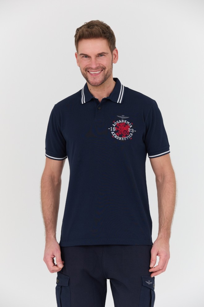 AERONAUTICA MILITARE Navy blue polo shirt M.C..