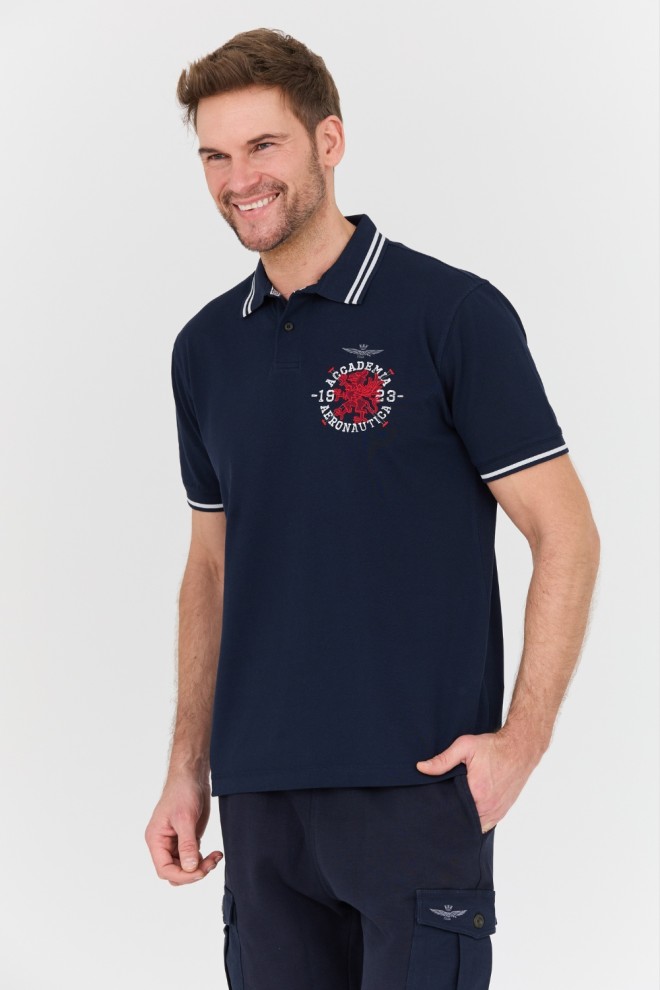 AERONAUTICA MILITARE Navy blue polo shirt M.C..