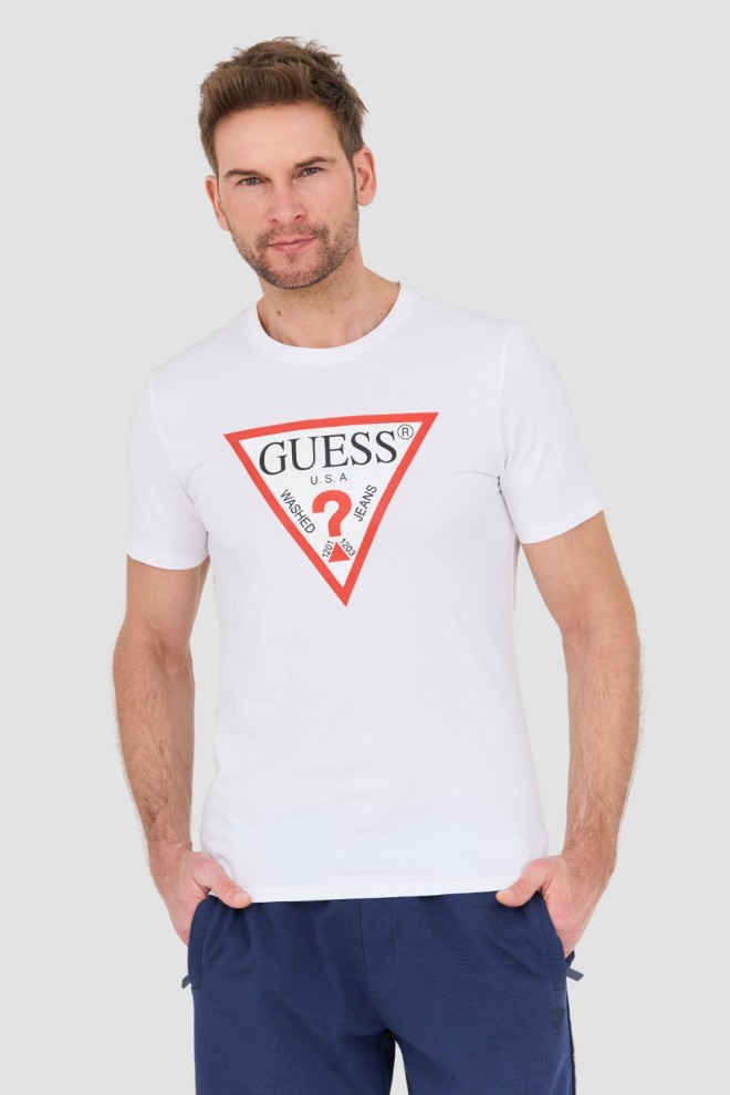 GUESS White bărbați Original Logo Tee