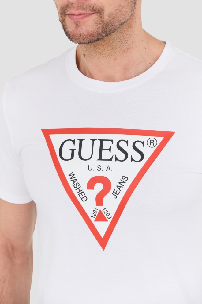 GUESS White bărbați Original Logo Tee