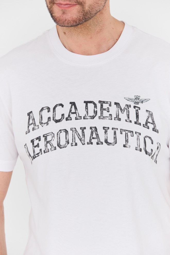 AERONAUTICA MILITARE Tricou bărbătesc M.C. din bumbac alb.