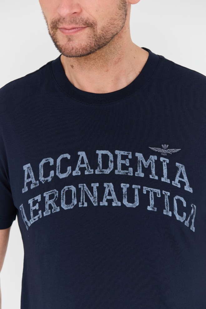 AERONAUTICA MILITARE Tricou M.C. din bumbac albastru marin pentru bărbați.