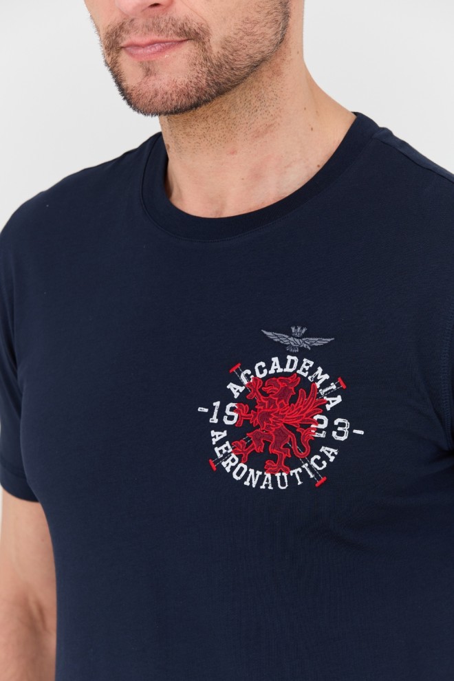 AERONAUTICA MILITARE Tricou M.C. din bumbac albastru marin pentru bărbați.