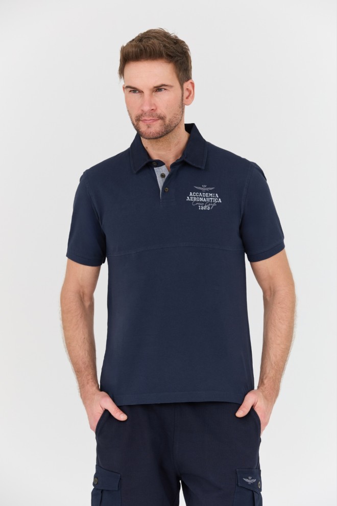 AERONAUTICA MILITARE Navy blue polo shirt M.C..