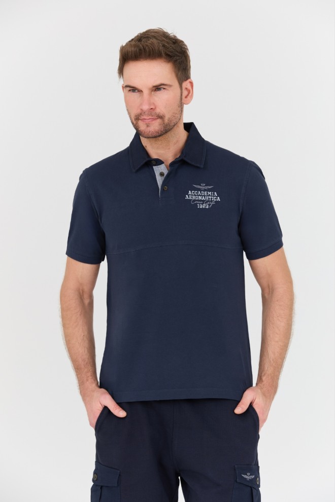 AERONAUTICA MILITARE Tricou polo M.C. albastru marin pentru bărbați.