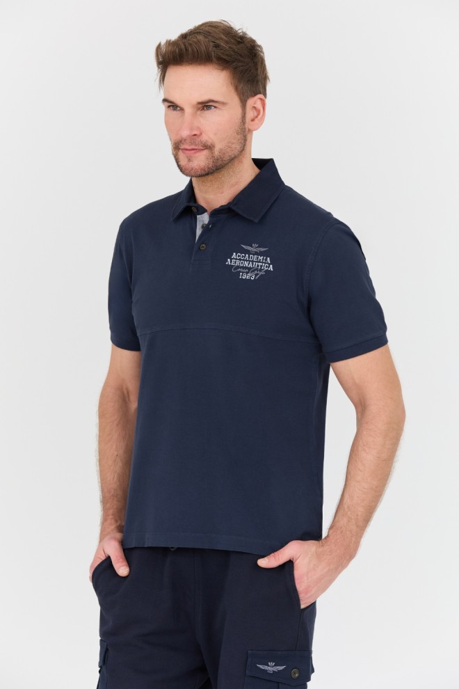 AERONAUTICA MILITARE Navy blue polo shirt M.C..