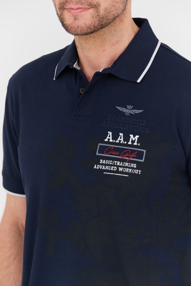 AERONAUTICA MILITARE Tricou polo M.C. albastru marin pentru bărbați.