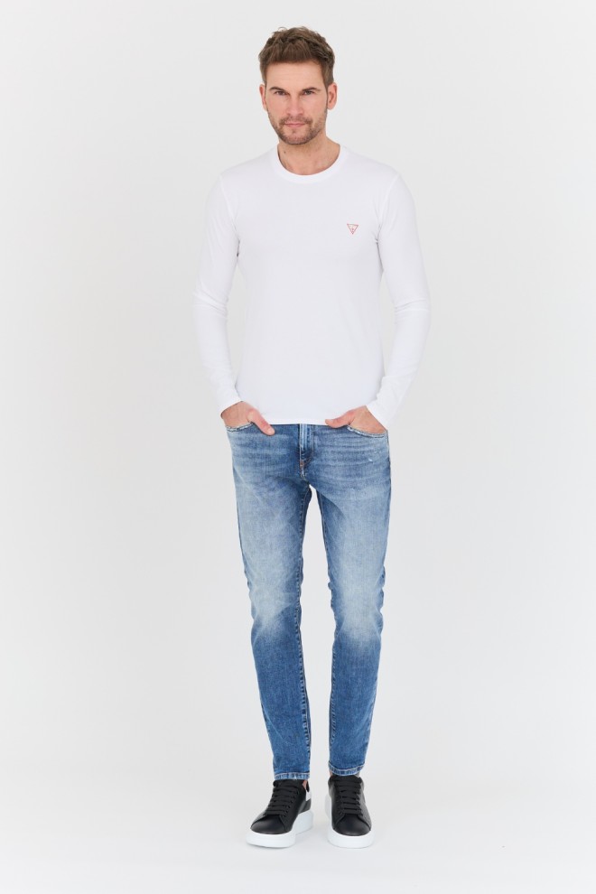 GUESS White bărbați Core Tee cu mânecă lungă