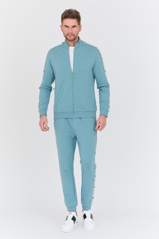 Hanorac cu fermoar complet turcoaz pentru bărbați GUESS 