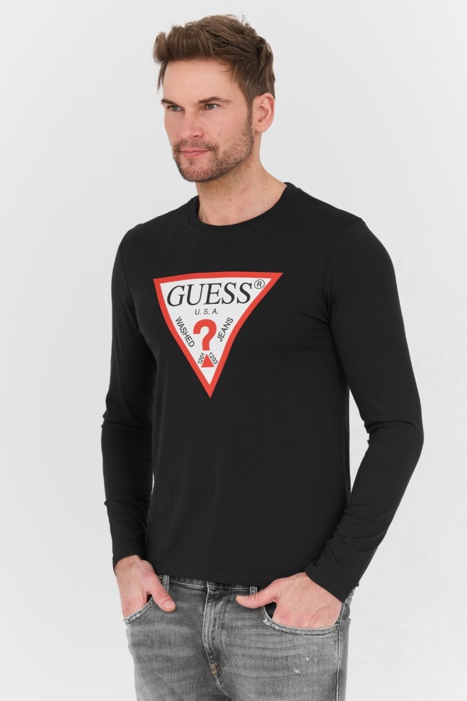 GUESS Negru bărbați Original Logo Longsleeve Tee