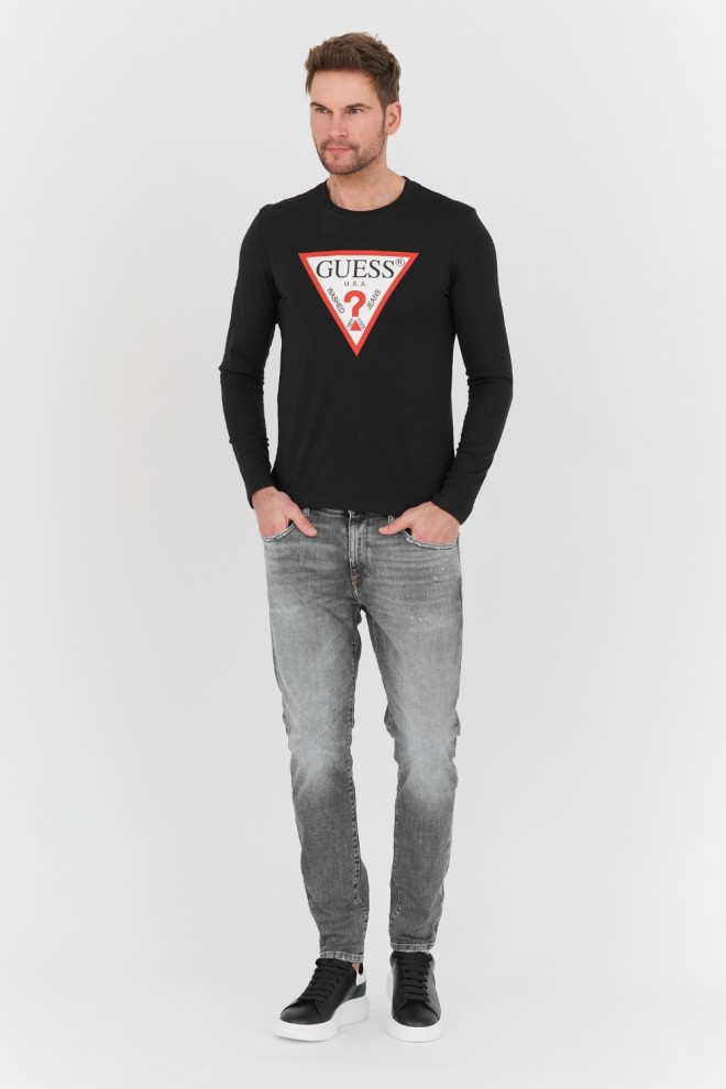 GUESS Negru bărbați Original Logo Longsleeve Tee
