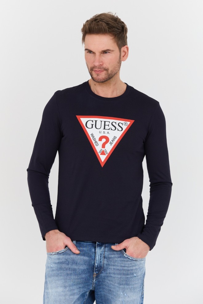 GUESS Bărbați albastru marin Original Logo Longsleeve Tee