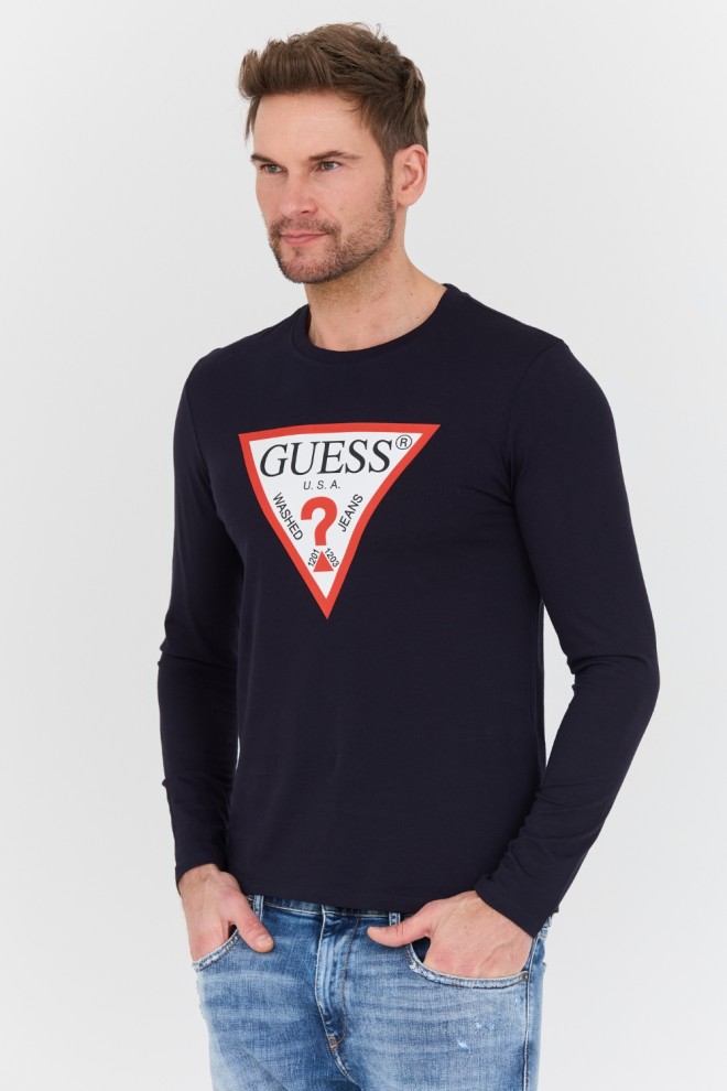 GUESS Bărbați albastru marin Original Logo Longsleeve Tee