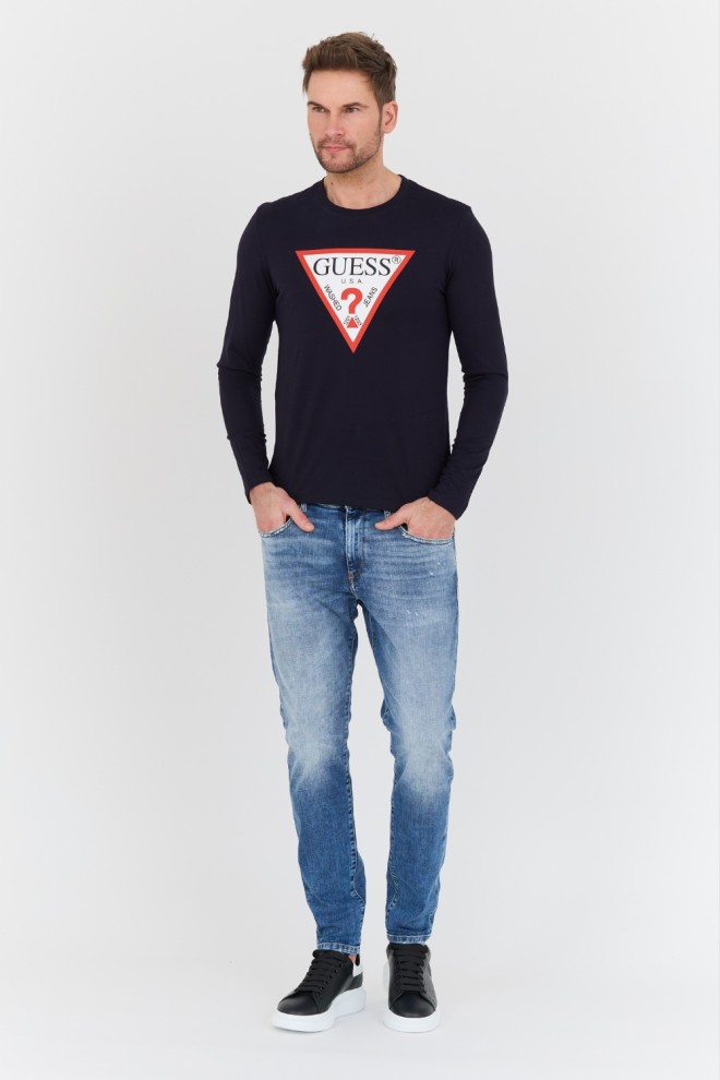 GUESS Bărbați albastru marin Original Logo Longsleeve Tee