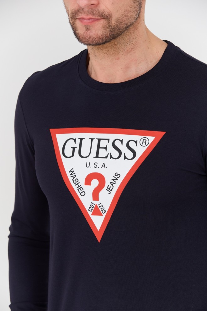 GUESS Bărbați albastru marin Original Logo Longsleeve Tee