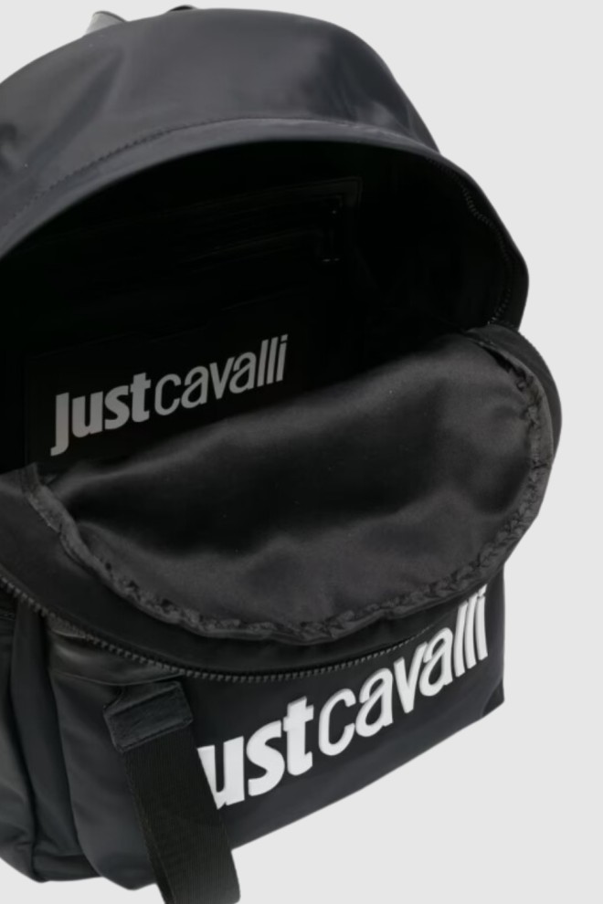 JUST CAVALLI Rucsac negru cu logo instituțional pentru femei Range
