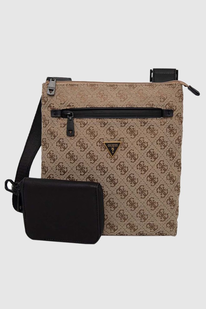 GUESS Geantă de umăr cu logo pentru bărbați, maro, cu husă